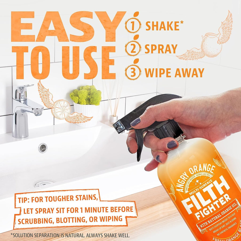 ANGRY ORANGE Citrus Multipurpose Cleaner Spray for Kitchen and Bathroom - 24 oz - Value 2 Pack
