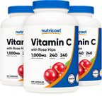 Nutricost Vitamin C with Rose HIPS 1025mg, 240 Capsules (3 Bottles) - Premium Non-GMO, Gluten Free Vitamin C Supplement