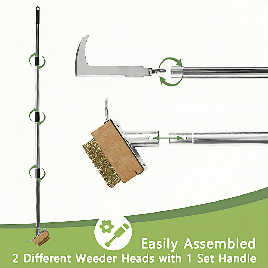 2-in-1 Crack Weeder, Telescopic Stainless Steel Weed Puller Moss Remover
