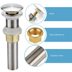 Rockgoya Bathroom Sink Drain,2 Pack Drain Stopper Bathroom Sink Without Overflow,Pop Up Drain Assembly with Detachable Strainer Basket,Built-in Anti-Clogging Strainer,Stainless Steel Brushed Nickel