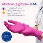 Supmedic Nitrile Exam Gloves, 4 Mil 100 Pcs Powder-Free Latex-Free Cooking Food-Safe Disposable Medical Gloves, Rose Orchid (Medium)