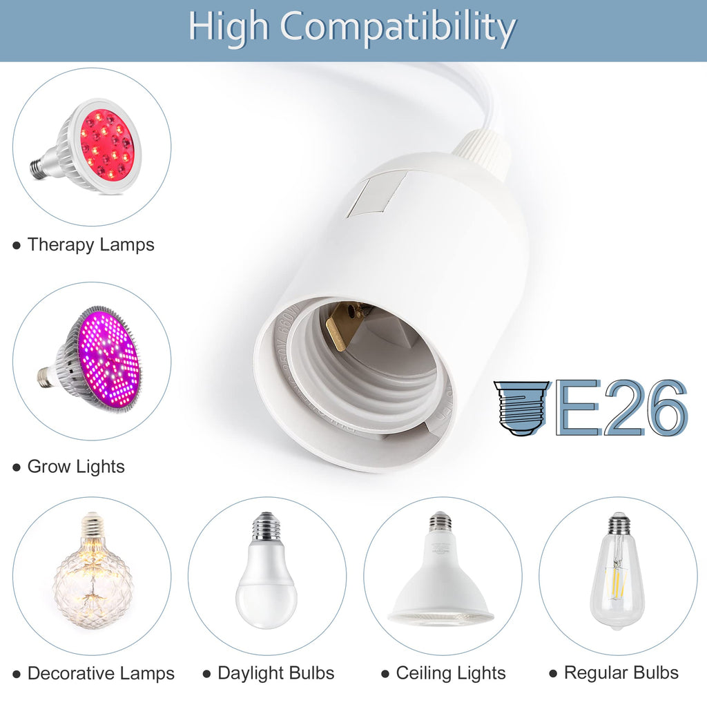 JACKYLED Extension Hanging Lantern Cord Cable 2-Pack 20ft UL 360W with E26 E27 Socket On/Off Button Pendant Lighting