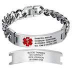 Giftider Custom Medical Alert Bracelet Engraved Emergency ID Stainless Steel Bracelets for Adults Men Women 7.5-8.5-9.8 Inch
