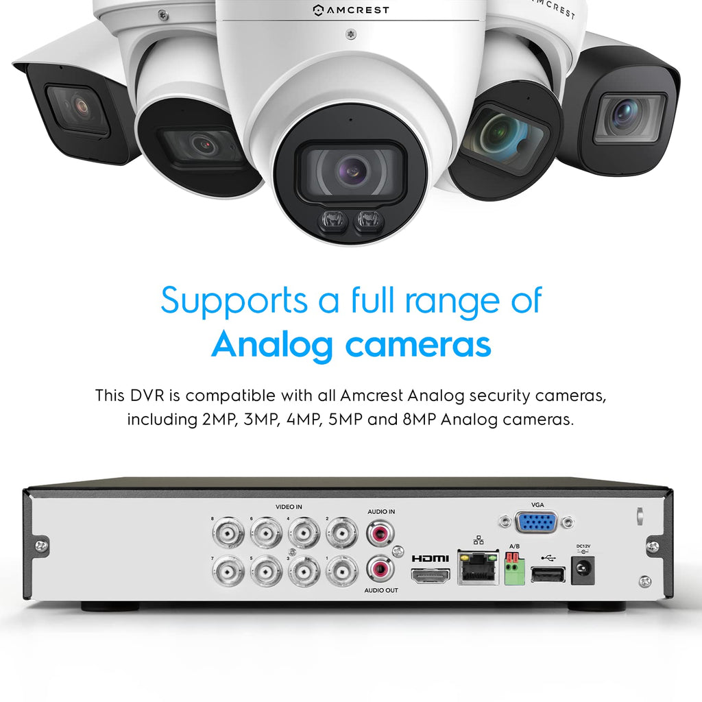 Amcrest 5MP UltraHD 8 Channel DVR Security Camera System Recorder, 5MP DVR for Analog Cameras, Remote Smartphone Access, Pre-Installed 4TB Hard Drive (AMDV5M8-4TB)