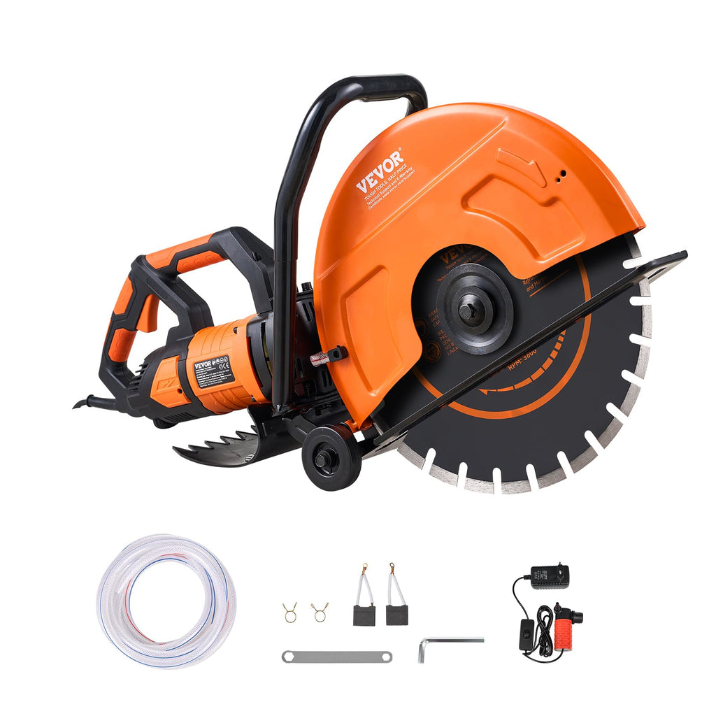 VEVOR Electric Concrete Saw, 16 in, 3200 W Motor Circular Saw Cutter with Max. 6 in Adjustable Cutting Depth, Wet Disk Cutter Includes Water Line, Pump and Blade, for Stone, Brick
