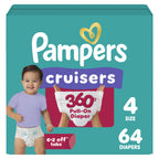 Pampers Diapers - Cruisers 360 - Size 4, 64 Count, up to 100% Leakproof Pull-On Diaper for Active Babies