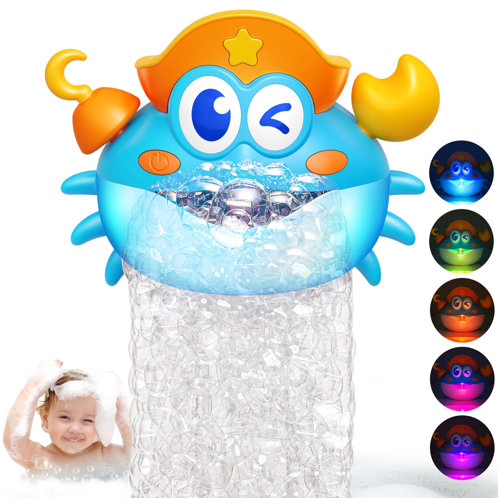 Bath Toys,Crab Baby Bath Toys Light Up Bath Bubble Machine with Colourful RGB Light Great Birthday Gift for Boys and Girls Toddler Toy for Kids Ages 1-3 4-8