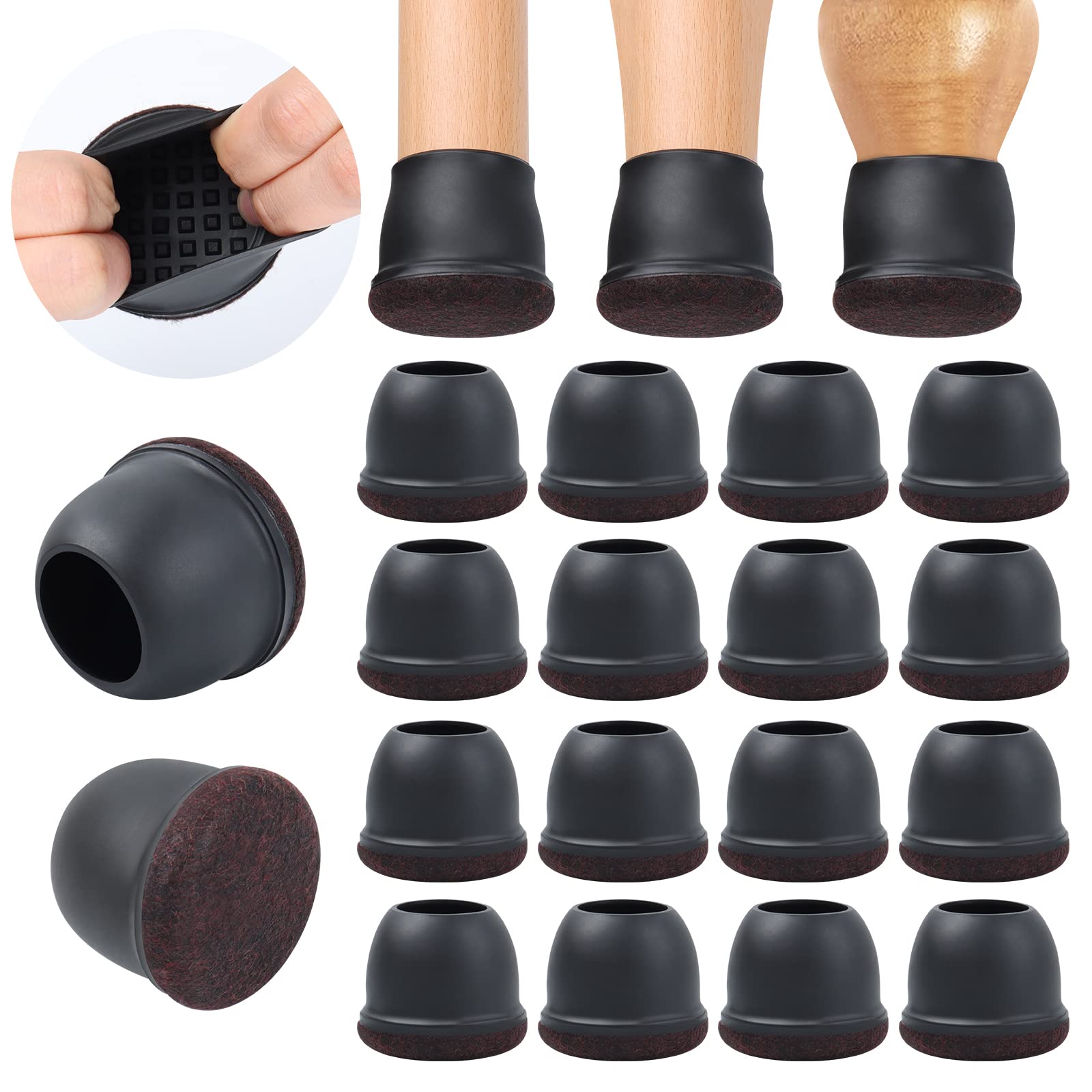 Ezprotekt 24 Pcs Extra Large Chair Leg Floor Protectors for Hardwood Floors, Felt Furniture Pads Covers, Floor Protectors for Chair, Round Bar Stool Leg Protectors Caps (XL Fit: 1.4"-1.65", Black)