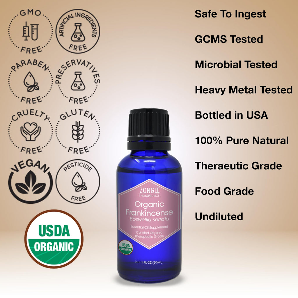 Organic, Frankincense Essential Oil, Food Grade, for Face – 100% Pure, Frankincense, Resin, Oil, Boswellia Serrata, Edible, by Zongle Therapeutics, 1 OZ
