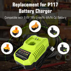 2 Pack 3.6Ah P102 P108 Lithium Replacement for Ryobi 18V Battery and P117 Charger Combo Compatible with Ryobi 18 Volt Battery P102 P103 P104 P105 P107 P108 P109 P189 Cordless Power Tools (Multi)