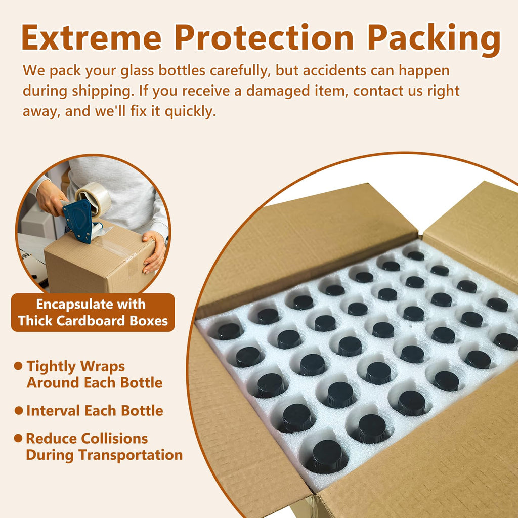 35 Pack 4oz Amber Glass Boston Round Bottles with Polycone Leak-Proof Phenolic Caps – Brown Airtight Refillable Containers for Homemade Vanilla Extract, Essential Oils, Herbal Medicine, and Syrups