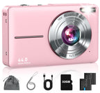 Lecran Digital Camera, FHD 1080P Point and Shoot Camera for Kids Teens Pink