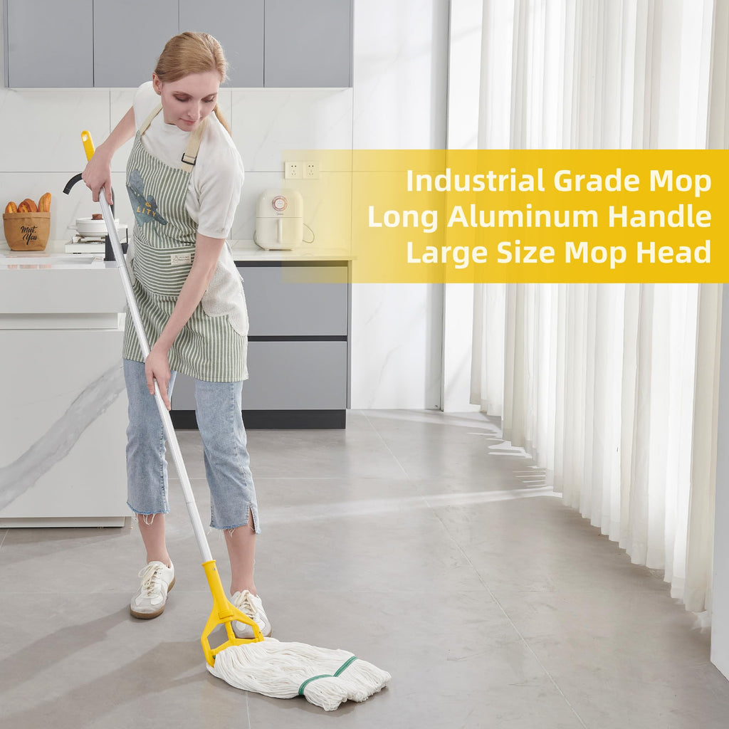 Commercial Industrial Mop with 59" Long Handle & 3 Replacement Mop Heads