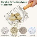 XBX Cat Litter Scoop with Holder, Heavy Duty Litter Sifter, Stainless Steel Litter Shovel, Litter Scooper with Beech Wood Grip and Washable Stand, Perfect for Cat Litter Box Cleaning