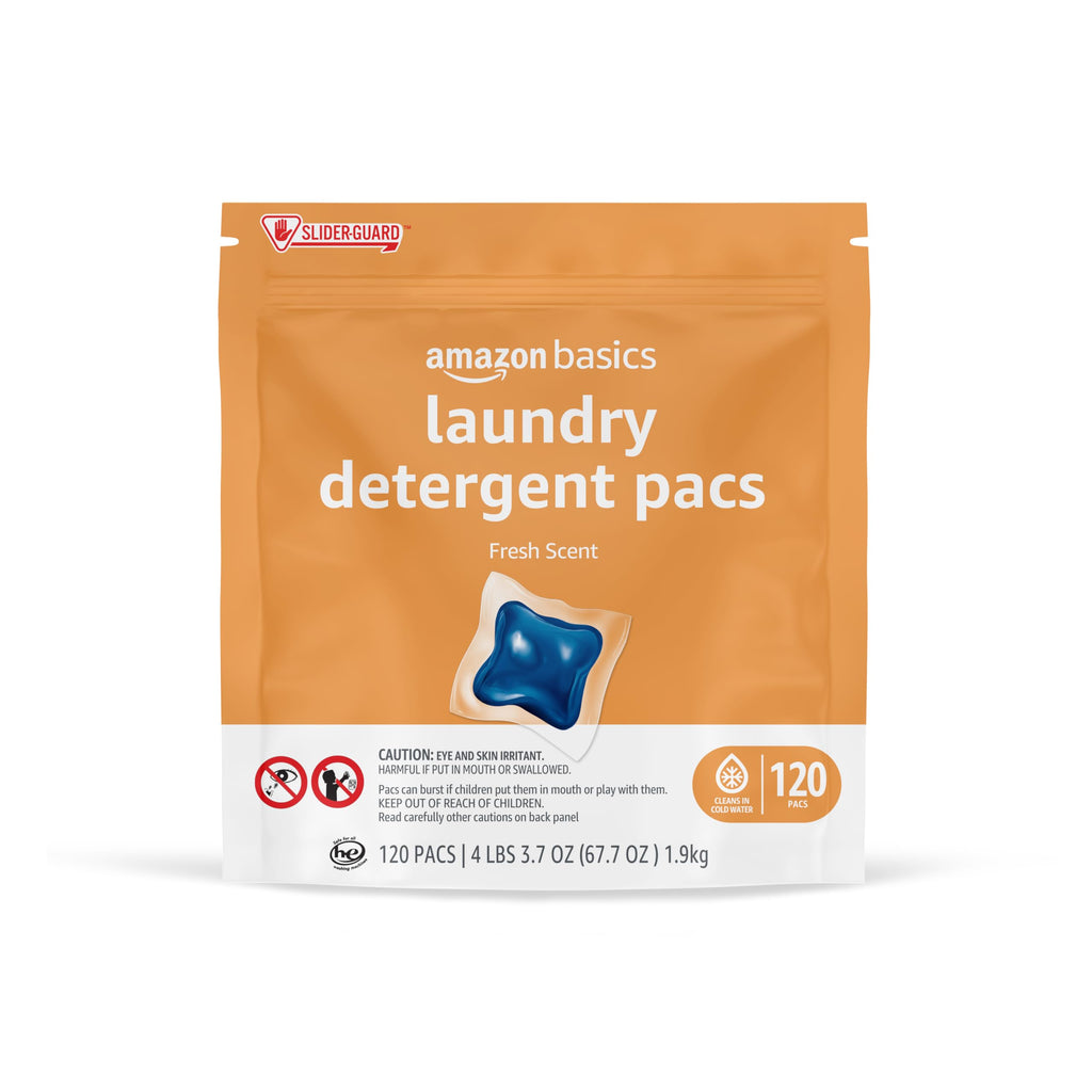 Amazon Basics Laundry Detergent Pacs, Fresh Scent, HE Compatible, Dissolves in Cold Water, 120 Count