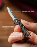 KeyUnity KK05 Mini Titanium Pocket Knife for Everyday Carry- Razor Sharp Folding Blade, Lightweight EDC Tool for Camping, Hiking and Outdoor (Hex Black)