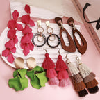 12 Pairs Acrylic Rose Petal Earrings Boho Rattan Earrings Tassel Dangle Earrings for Women Jewelry Set﻿ (Style2)