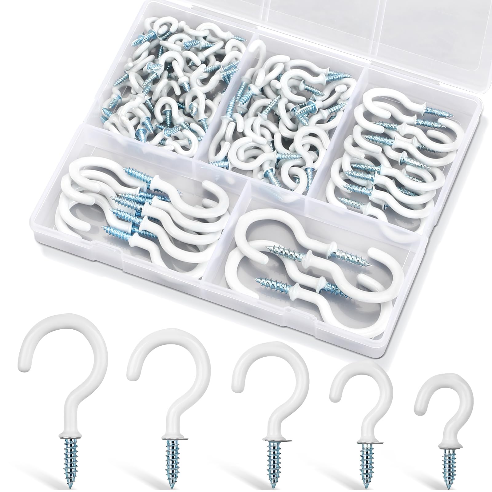 Pylevemv Screw Hooks, 110Pcs White Vinyl-Coated Cup Hooks for Hanging