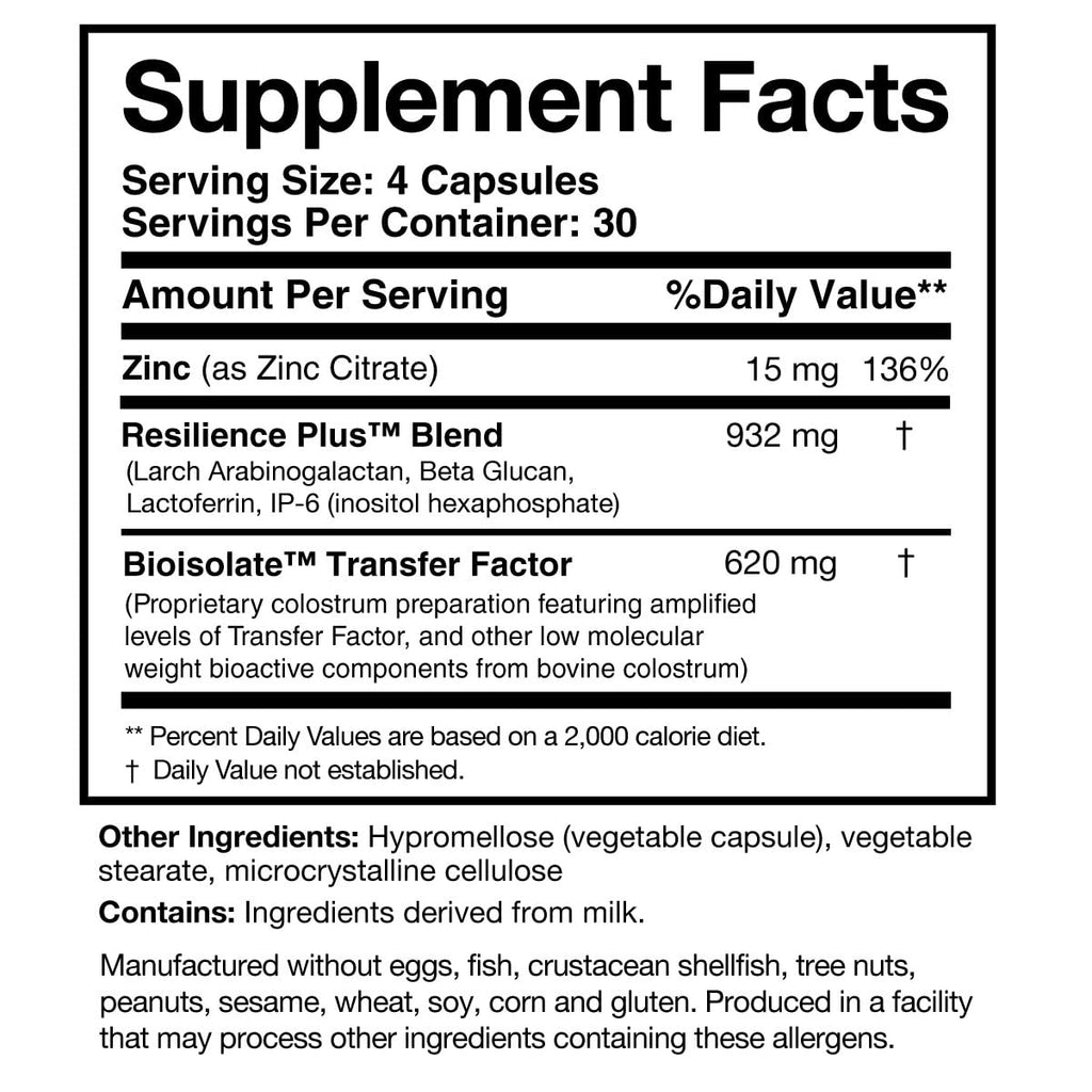 Researched Nutritionals Transfer Factor Rapid Response Immune Support Supplement - Colostrum Blend with Beta Glucan, IP-6 & Lactoferrin, Fast-Acting Innate & Adaptive Immune Modulation (120 Capsules)
