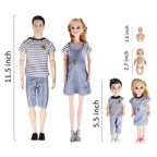 Familydolls Dolls Set of 6 People with Pregnant Mom Dad 3 Kids and Baby Boy in Mommy's Tummy, Doll Playsets and Accessories for 3-12 Years Old Toddlers Gift