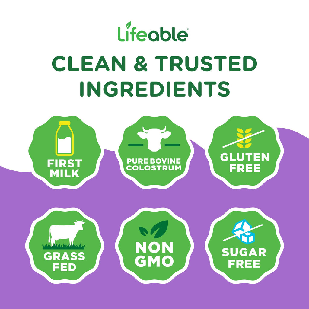 Lifeable Bovine Colostrum Powder, 2000mg, 30% IgG, Unflavored, 30 Servings