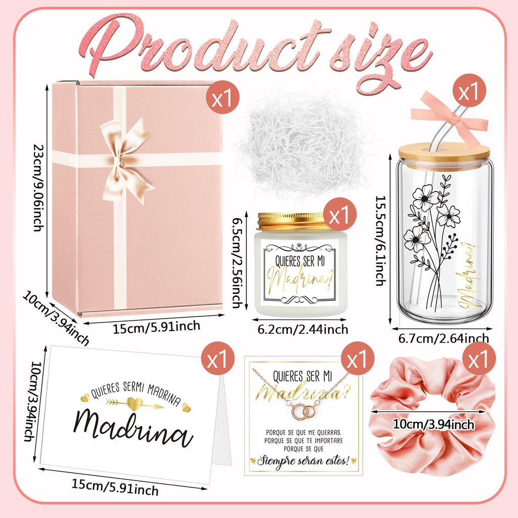 Singhoow 6 Pcs Godmother Proposal Gift Set, 16oz Cup,Spanish,Pink