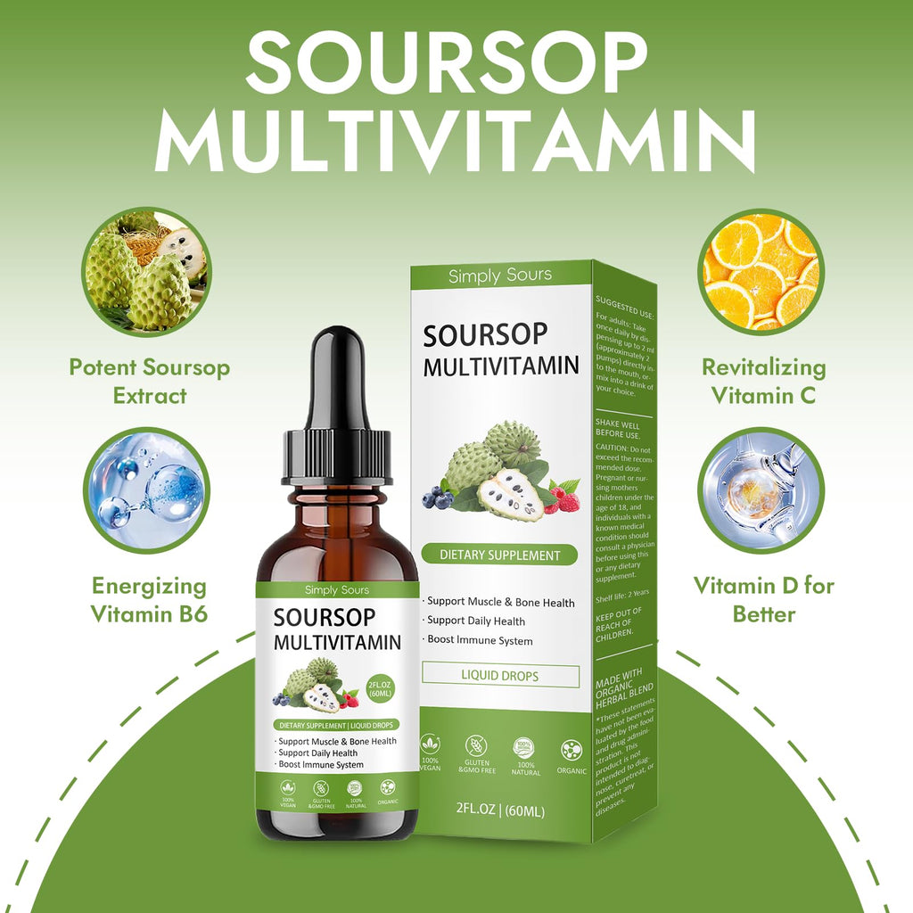 Simply Sours Organic Soursop Graviola Extract Drops - 5000mg Pure Leaf & Fruit Liquid Supplement, 2 fl oz