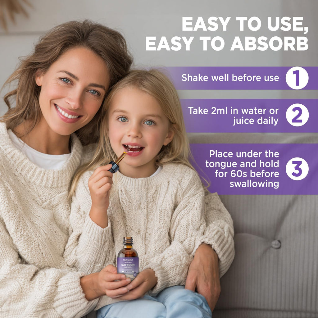 HOLLEGEND Liposomal Saffron Drops for Kids & Adults, Organic Saffron Supplement w/Magnesium, L-Theanine and Vitamins for Stress, Focus, Vision and Energy Support, Vegan, Natural Lemon Flavor, 2 FL OZ