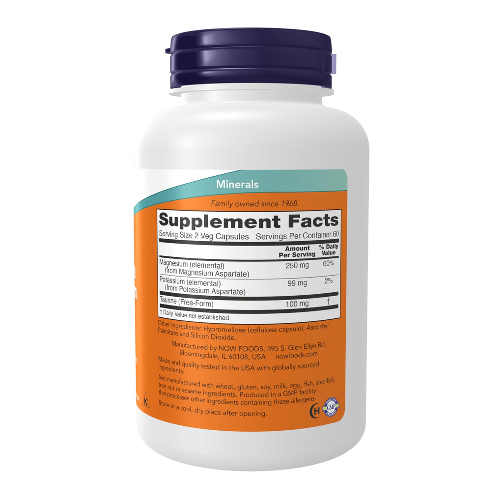 NOW Foods Supplements, Magnesium & Potassium Aspartate with Taurine, Heart Health*, 120 Veg Capsules,(Pack of 2)