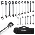 Egofine Ratcheting Wrench Set, 6 mm - 24 mm Metric Wrench Set 18pc, 72 Teeth Combination Wrenches Set, Chrome Vanadium Steel with a Roll Up Storage Bag