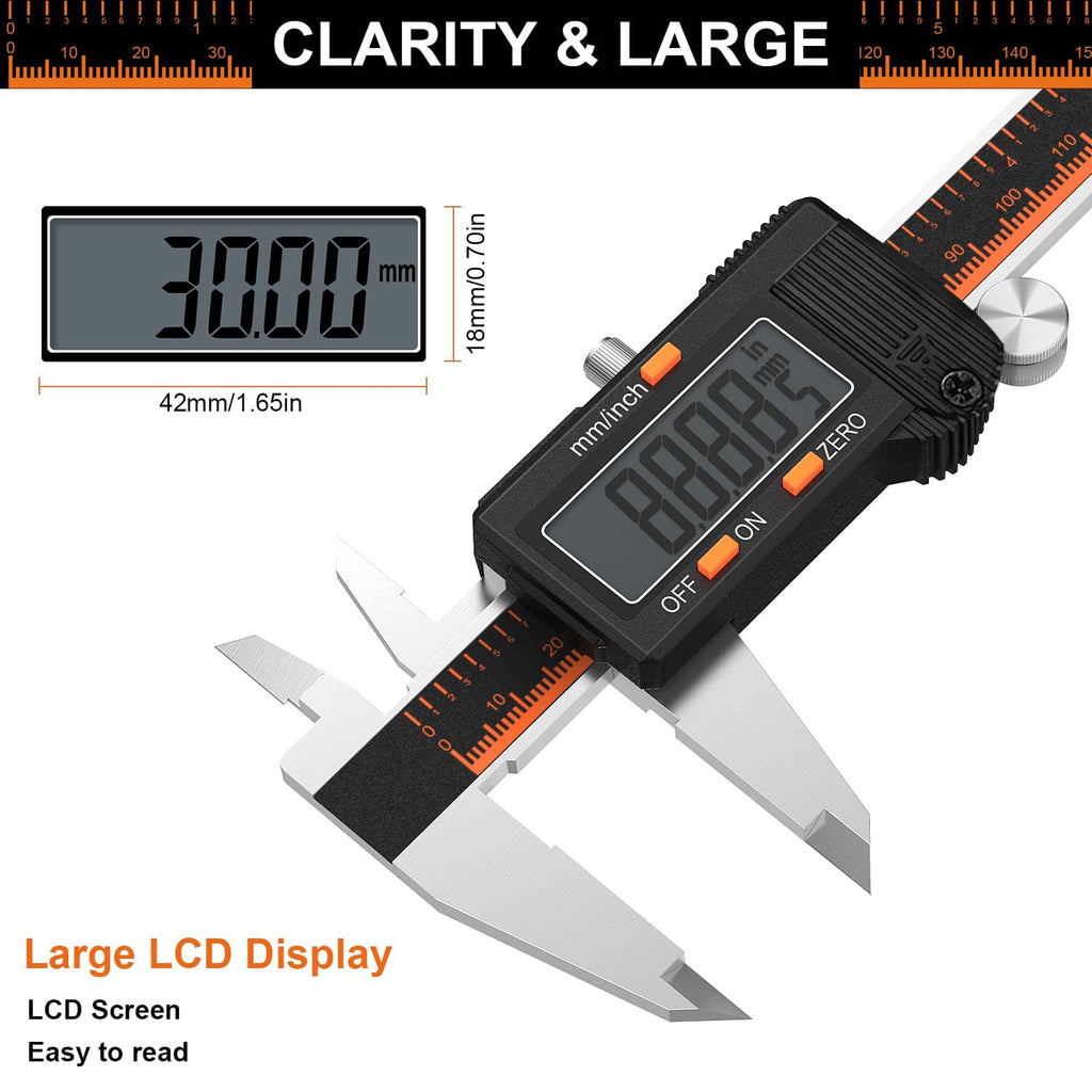 HARDELL Digital Caliper 6 Inch, Caliper Measuring Tool with Large LCD