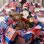 TERESA'S COLLECTIONS 4th of July Highland Cow Gnome Decorations with Solar Lantern, Memorial Day Resin Garden Yak Figurine for Home, Patriotic Independence Day USA 250th Anniversary Outdoor Decor 10"