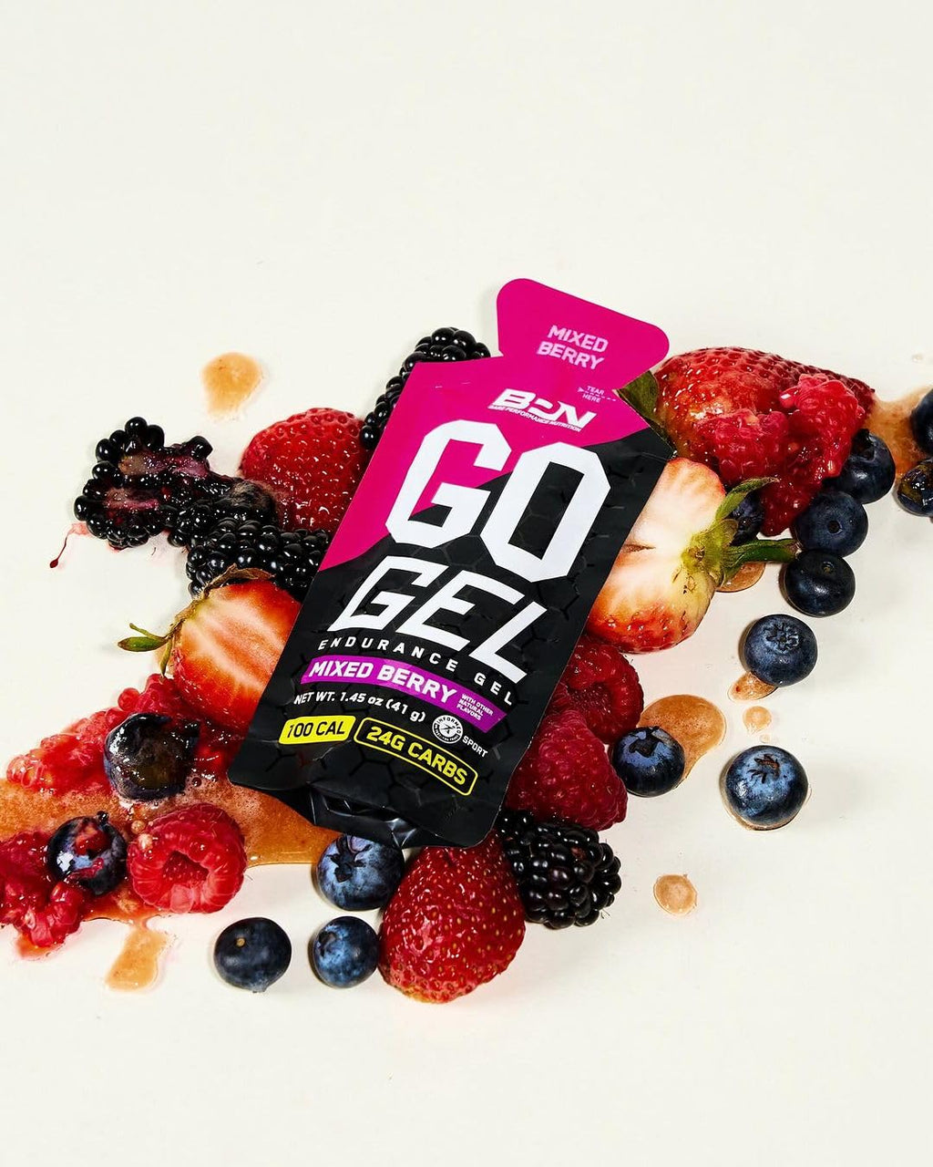 BARE PERFORMANCE NUTRITION, BPN Go Gel Endurance, 24g of Carbohydrates & 100 Calories per Pack, Vegan + Gluten Free Running Gel, 10 Single-Serving Packs, Mixed Berry