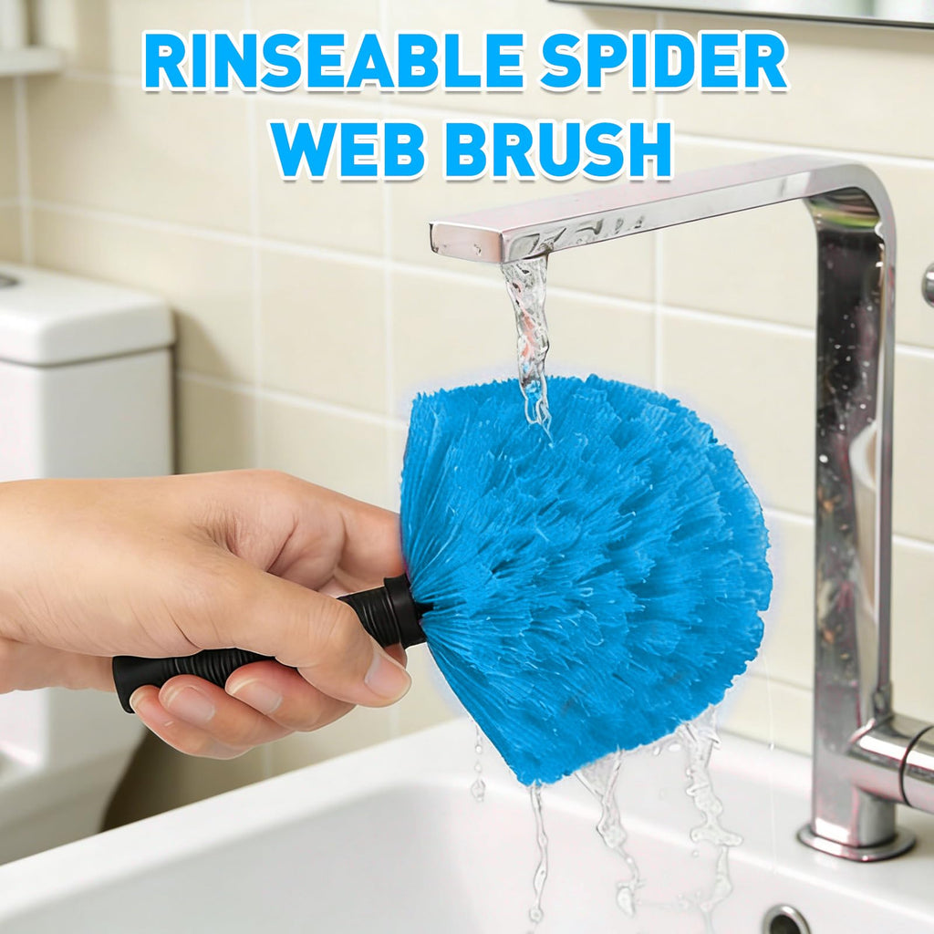 26FT Reach Cobweb Duster with Extension Pole - Spider Web Brush for Cleaning with 5-20FT 4-Section Flip-Lock Telescopic Pole, Effortlessly Cleans High Indoor & Outdoor Webs
