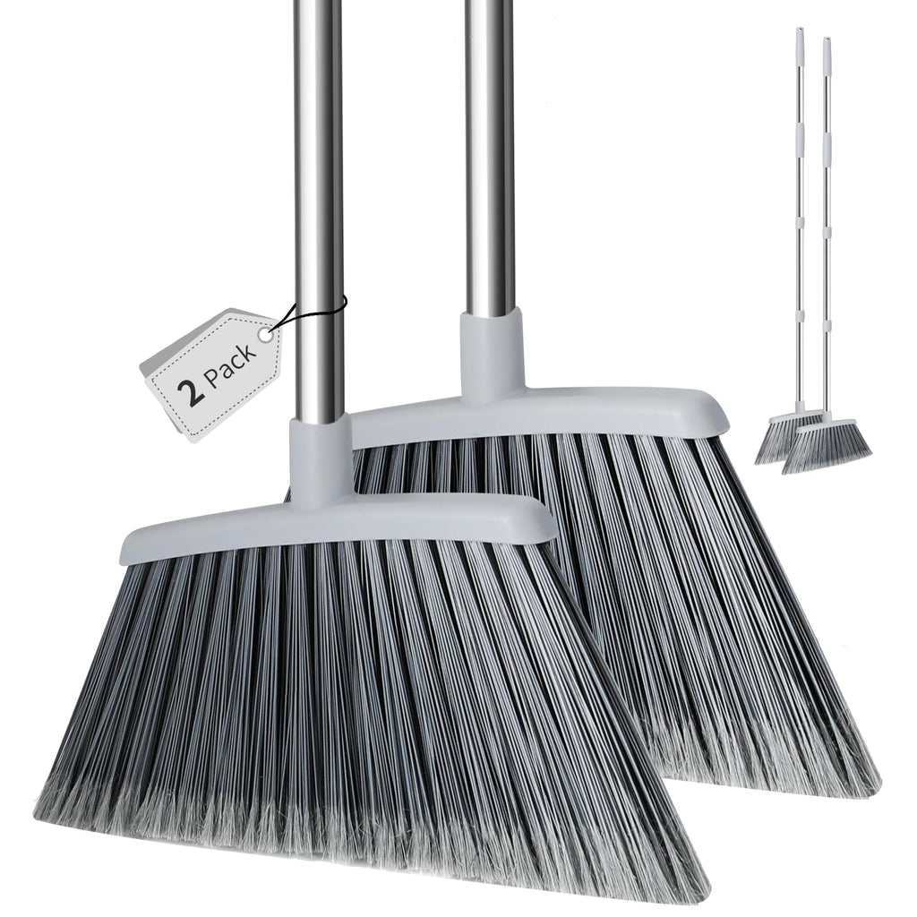 Broom, Outdoor Brooms for Sweeping Indoor, Adjustable 55" Pet Hair Removal Hevy Duty Broom for Floors Home Kitchen Garage Commercial Patio Industrial Snow (Pack of 2)