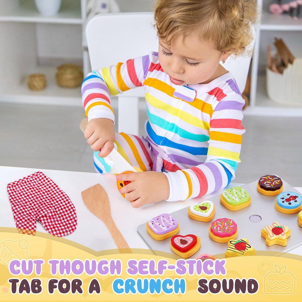 Slice and Bake Wooden Cookie Play Food Set for Kids Kitchen - Toy Food