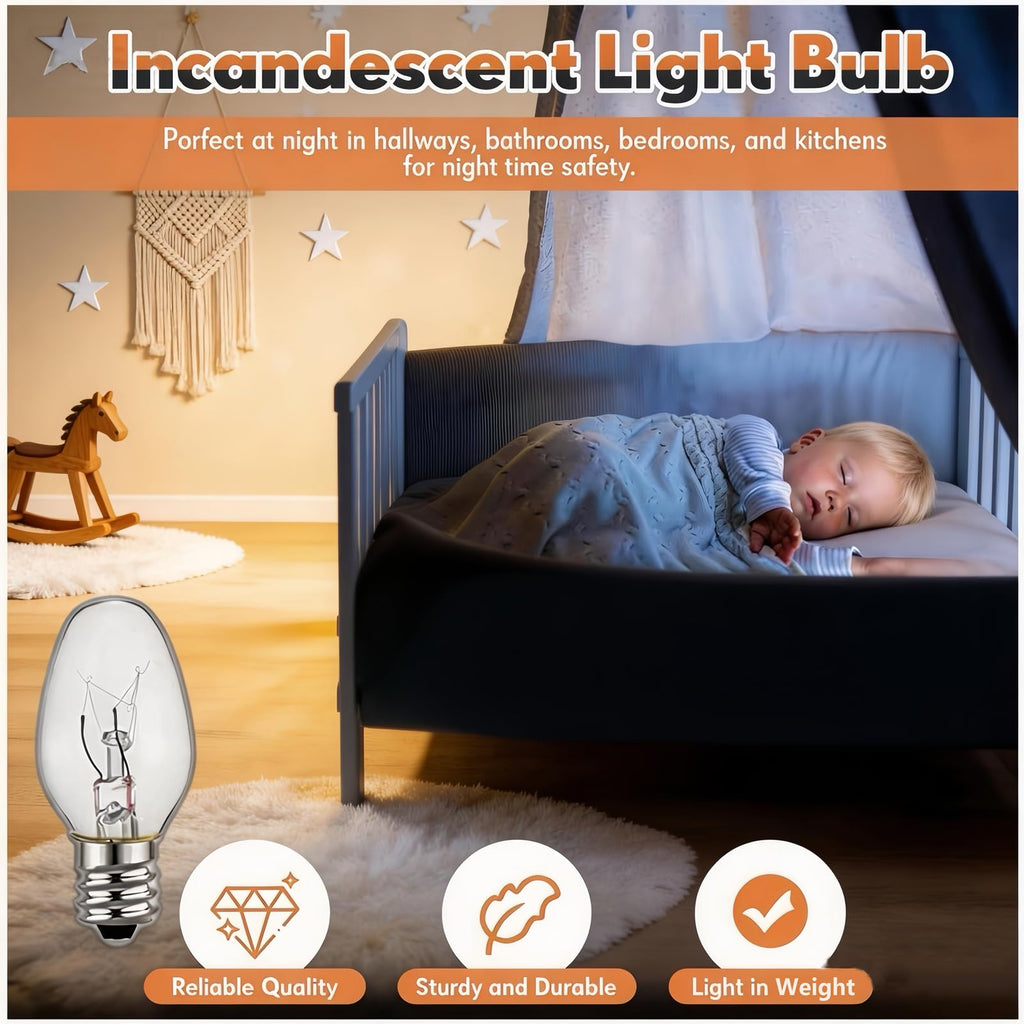 WokHok C7 Night Light Bulb 4 Watt,E12 Candelabra Base,15 Lumens,Small Light Bulb,Night Light Replacement Bulbs,Clear, Soft White - 12 Pack