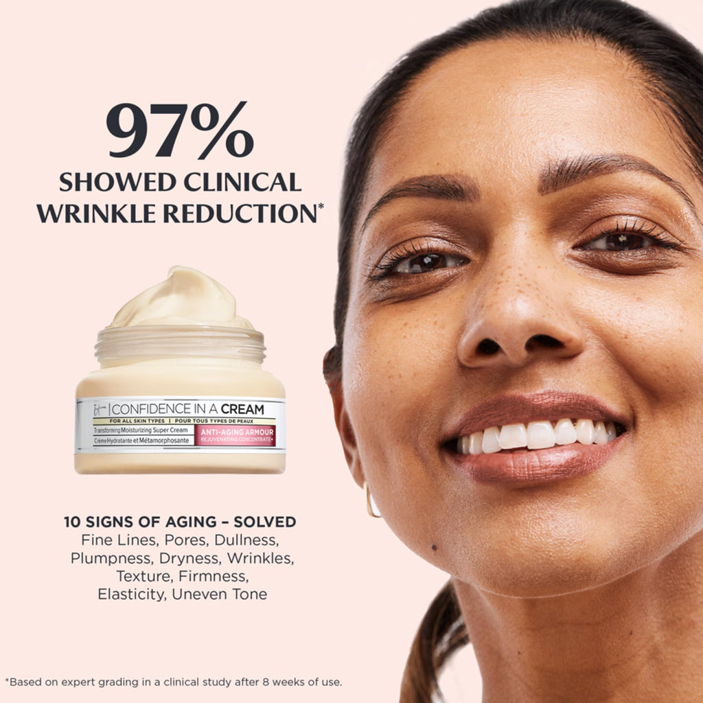 IT Cosmetics Confidence in a Cream - Hydrating & Anti Aging Face Moisturizer, Visibly Reduces Fine Lines & Wrinkles, Up To 48H Hydration, Repairs Skin Barrier, Squalane & Ceramides - 2 fl oz