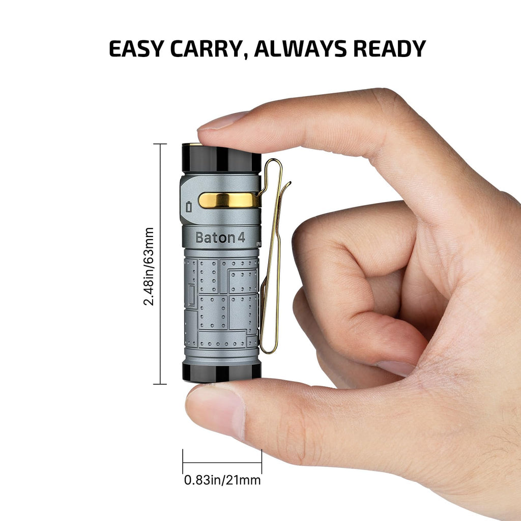OLIGHT Baton4 Rechargeable EDC Flashlight, Bright Small Flashlight 1300 Lumens with MCC Charging Cable, IPX8 Waterproof, Multiple Modes Pocket Light for Home, Camping, and Emergencies (Fighter Pilot)