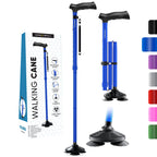 HONEYBULL Walking Cane for Men & Women Foldable, Adjustable, Heavy Duty, Free Standing, All Terrain, Collapsible Walking Sticks for Seniors & Adults (Blue)