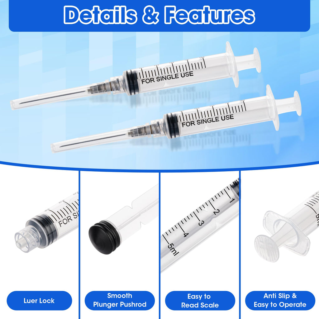 5ml 22 Gauge 32mm Syringe for Scientific Labs,Luer Lock Disposable Syringes, Individually Wrapped