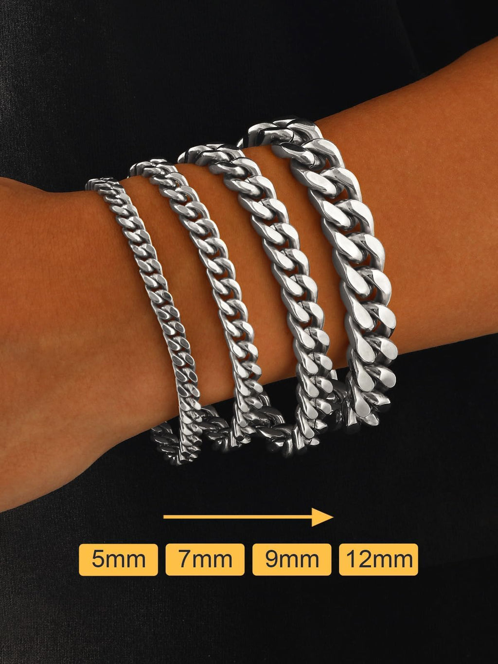 U7 Silver Bracelet for Men Stainless Steel Cuban Link Bracelets 5mm 7.5"