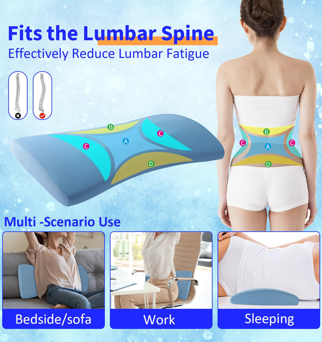 Lumbar Support Pillow for Bed Relief Back Pain: Lower Back Pillow for Sleeping - Memory Foam Waist Pillow - Cooling Back Bolster Pillow for Side, Back&Stomach Sleepers - Bed Cushions for Car, Sofa