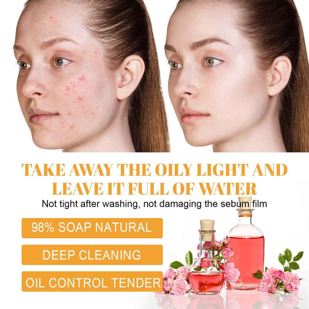 JISKG 2 Pcs Turmeric Facial Cleanser, Glow Wash Turmeric Face Wash With Brush, Deep Cleansing Exfoliating for Women All Skin.