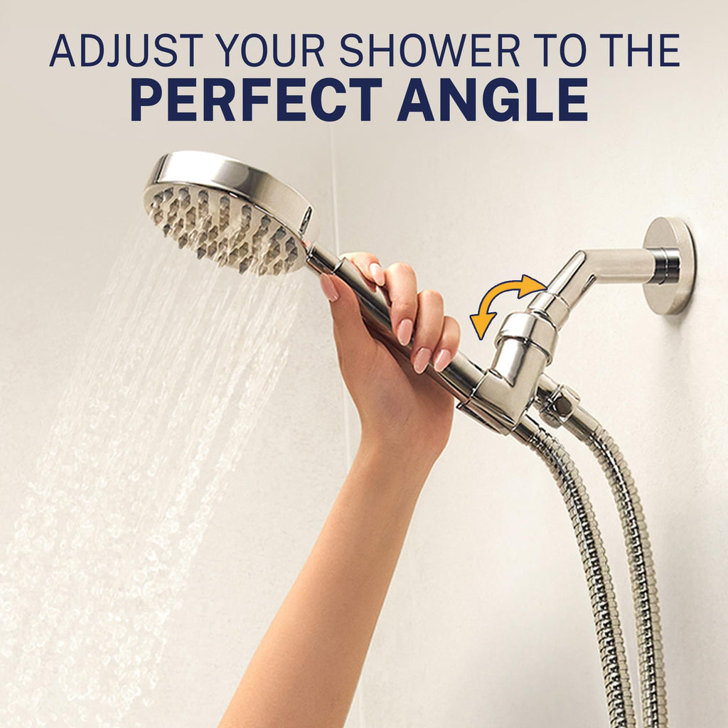 HammerHead Showers® Solid Metal Handheld Shower Head with Hose and Brass Holder - CHROME - 2.5 GPM High Pressure Shower Heads with Adjustable Shower Wand Bracket - 6ft Flexible Extension