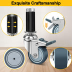3 Inch Expanding Stem Caster Wheels Set of 4, Casters for Wire Shelving with Locking Brake, Fit 7/8", 1", 1-1/8" Tube Leg for Prep Table, Cart, Stainless Steel Furniture Legs