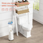 Goozii White Toilet Paper Holder Stand with Shelf, Free Standing Bathroom Tissue Holder for Large Mega Rolls, Metal Floor Toilet Paper Roll Holder with Wipes Storage and Phone Tray (White)