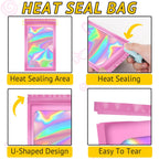 TIFICAL 100PCS Resealable Holographic Bags, Jewelry Bags|Pink,2.9x4.7in