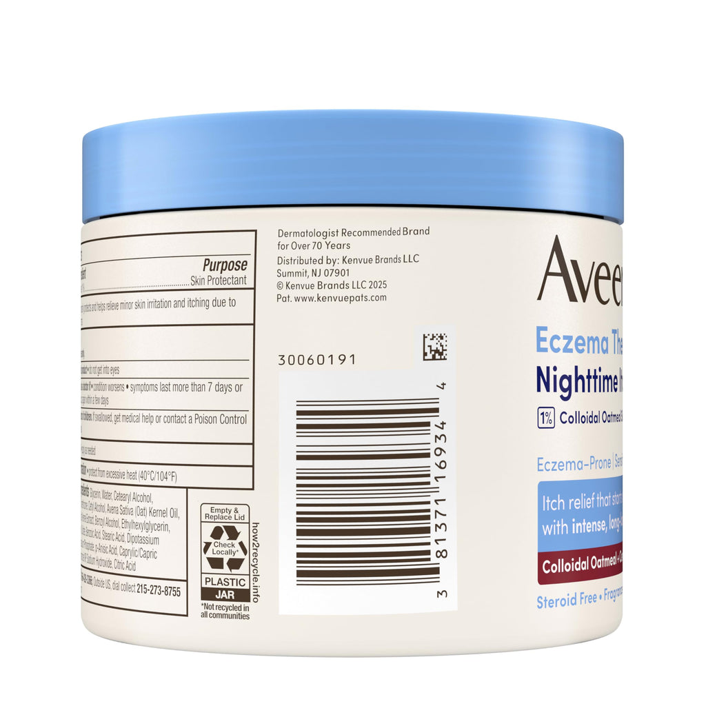 Aveeno Eczema Therapy Nighttime Itch Relief Balm, Colloidal Oatmeal Formula Instantly Soothes Itchy, Eczema-Prone Skin, Moisturizing Balm for Sensitive Skin, Steroid- & Fragrance-Free, 11 oz