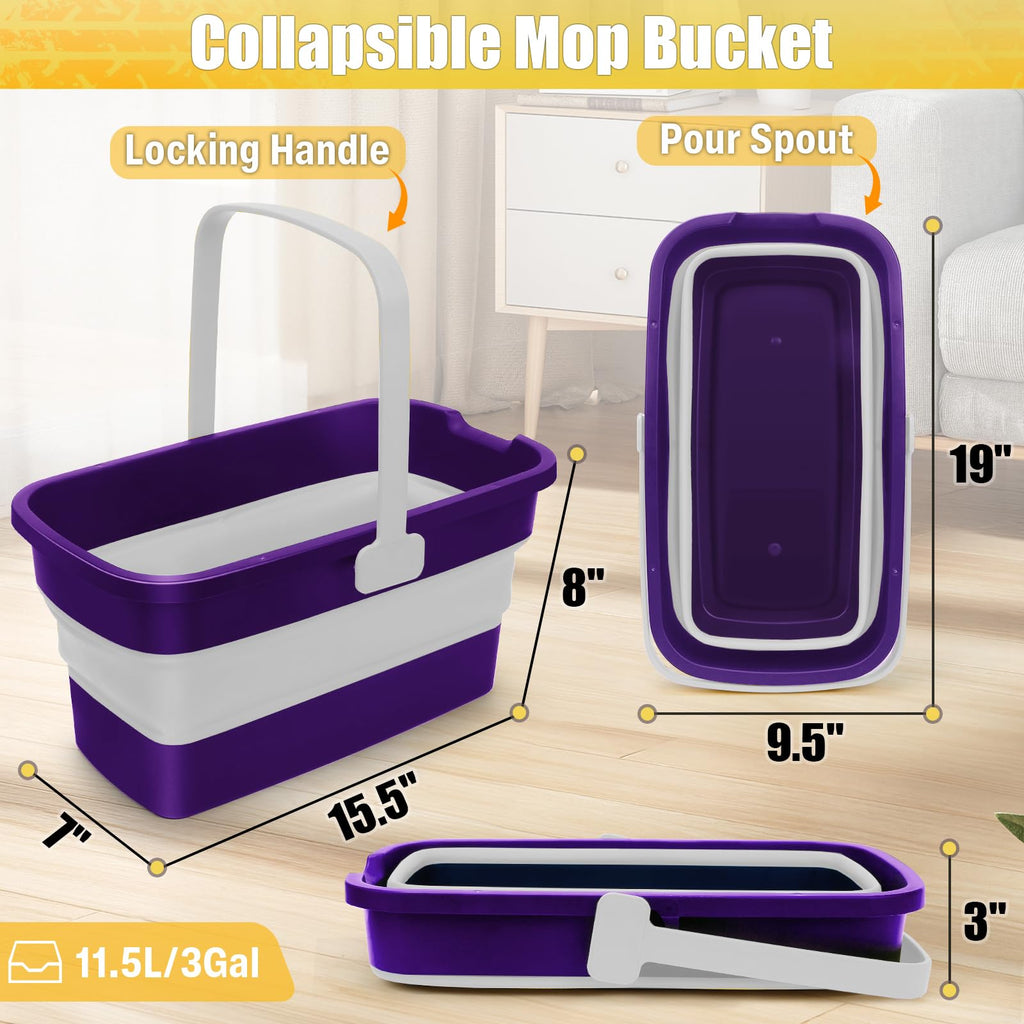 Collapsible Mop Bucket for Cleaning with Handle, Silicone Square Wash Bucket for Windows Cleaning Car Washing,Cleaning Supplies Organizer Plastic Water Bucket